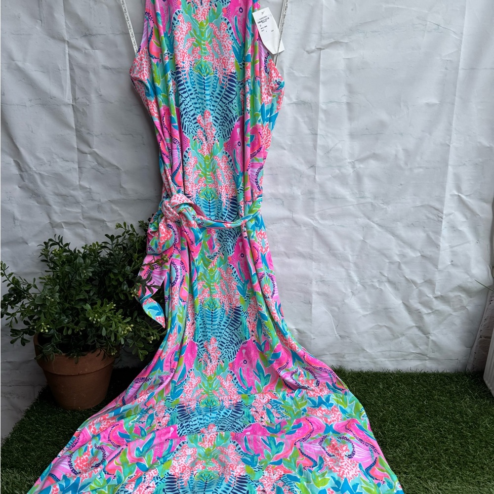 Lilly Pulitzer Monterrey Maxi Knit Dress Multi Reeflections Tropical Blue/Pink M - Picture 13 of 14